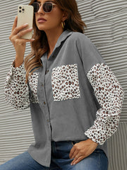 Leopard Print Button Down Coat Lapel Long Sleeve Outerwear
