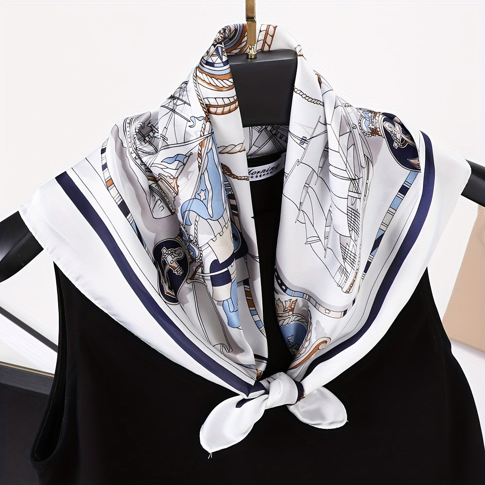 Vintage Geometric Print Square Scarf Bandana Boho Satin Necke...