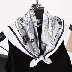 Vintage Geometric Print Square Scarf Bandana Boho Satin Necke...