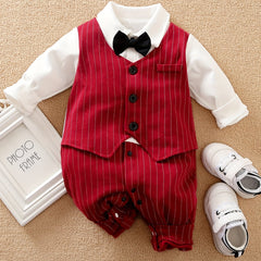 Striped Bow Tie Long Sleeve Baby Bodysuit