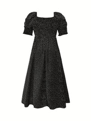 Polka Dot Puff Sleeve Maxi Dress