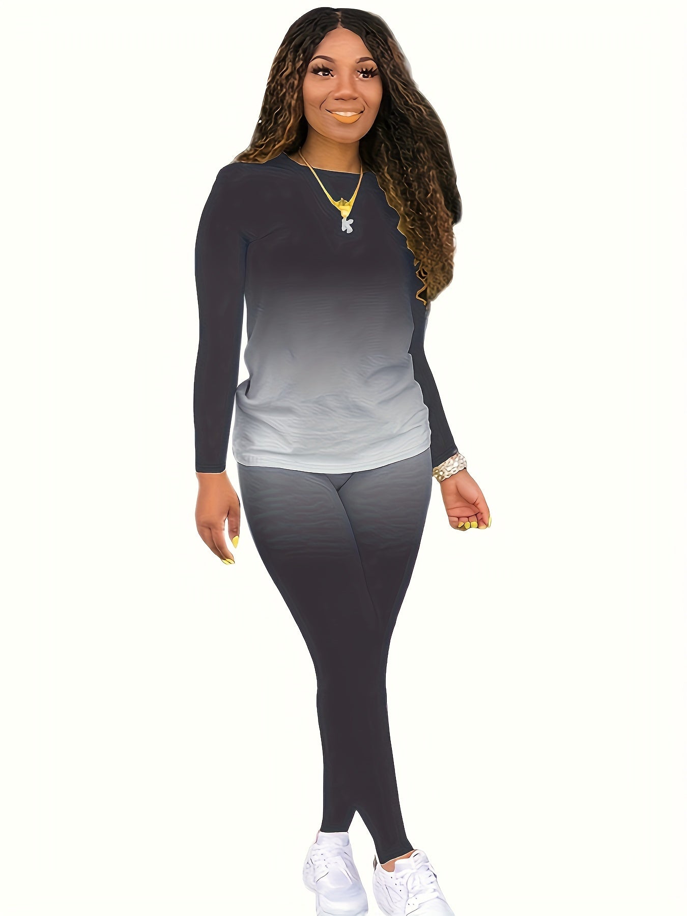 Ombre Print Long Sleeve Tee & Leggings Set