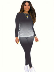 Ombre Print Long Sleeve Tee & Leggings Set