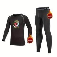 Kids Fleece Lined Compression Base Set Surf Print Tops & Leggings Sports Set