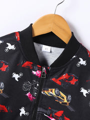 Boy's Anime Vehicle 2pcs Jacket and Sweatpants Set for Spring Fall