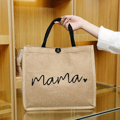 Letter Print Tote Bag All Match Burlap Satchel Bag