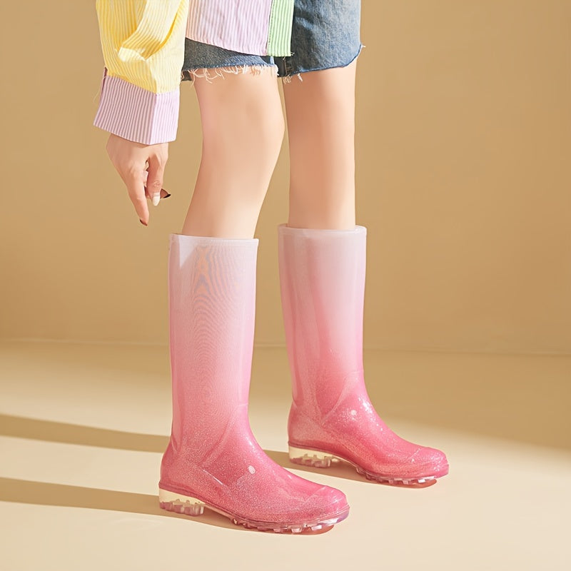 Winter Warm Gradient Rain Boots Waterproof High Tube Rubber Shoes