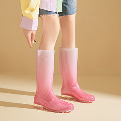 Winter Warm Gradient Rain Boots Waterproof High Tube Rubber Shoes
