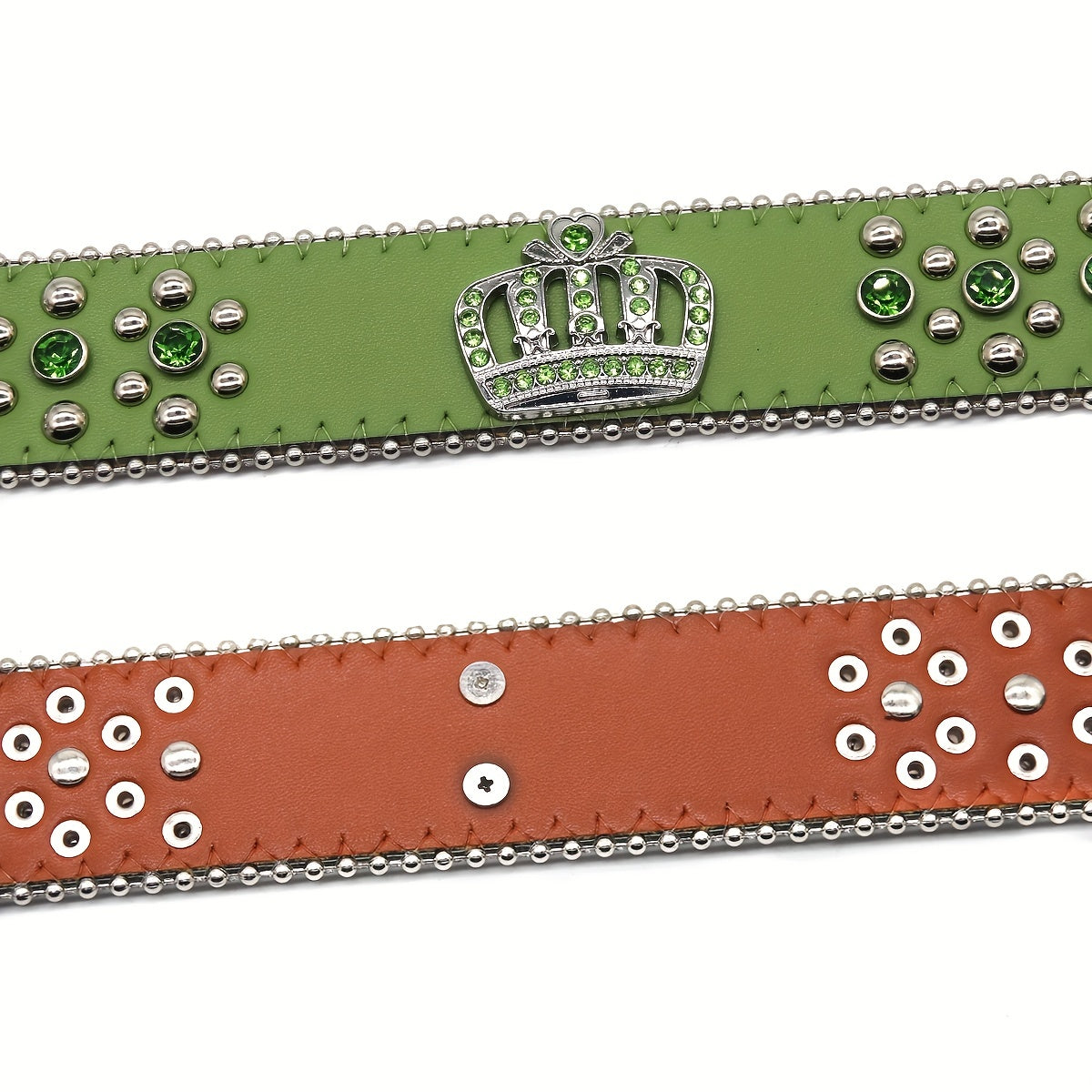 Punk Rhinestone PU Leather Belt Western Cowboy Crown Belt