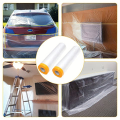 2pcs GREENO Pre Taped Masking Film Clear Plastic Sheeting Plastic Drop Cloths