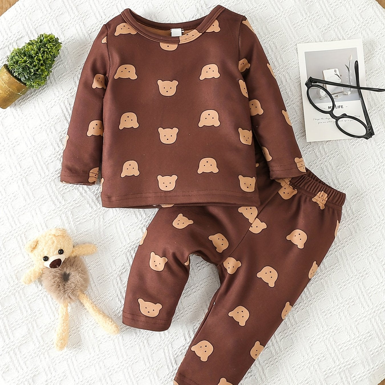 Cartoon Print Baby Boy Pajama Set Long Sleeve Top Pants Loungewear