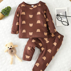 Cartoon Print Baby Boy Pajama Set Long Sleeve Top Pants Loungewear