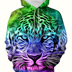 Lion 3D Print Gradient Hoodie Men's Graphic Pullover Kangaroo Pocket
