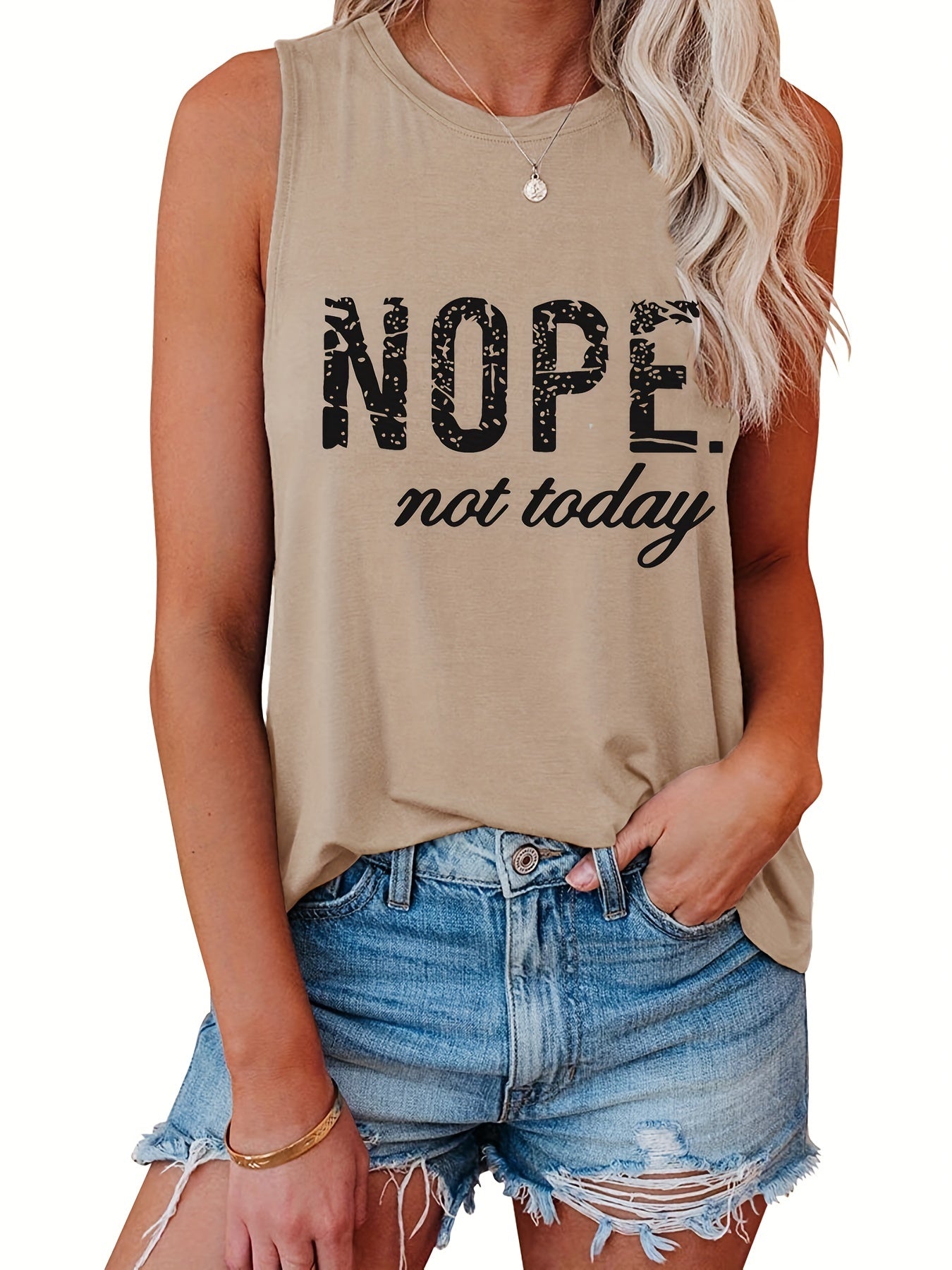 Not Today Print Tank Top Casual Crew Neck Summer Sleeveless Top