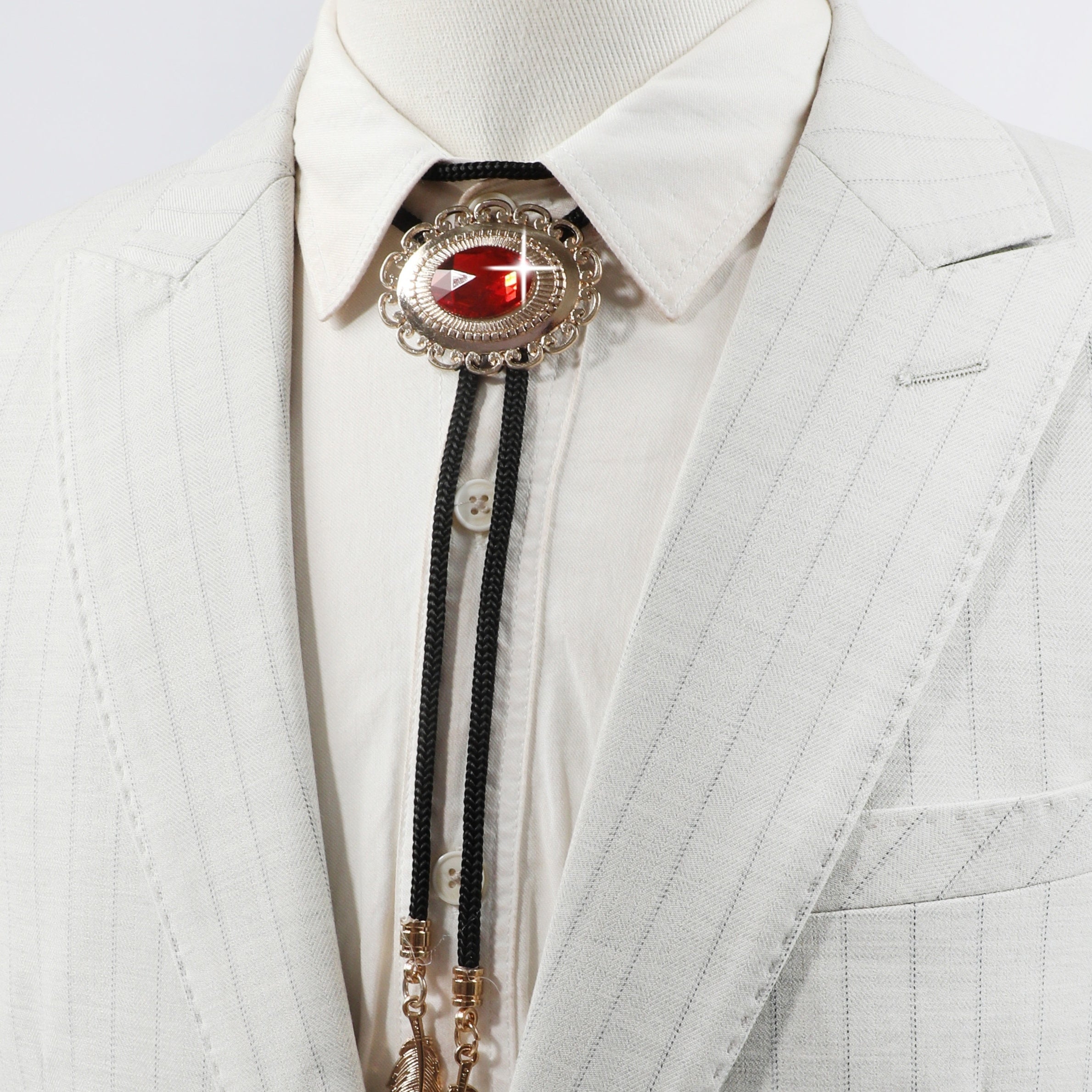 Men's Retro Flower Gemstone Pattern Feather Tassel Polo Collar Tie Shirt