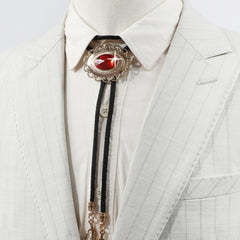 Men's Retro Flower Gemstone Pattern Feather Tassel Polo Collar Tie Shirt