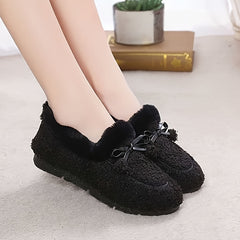 Furry Bowknot House Shoes Girls Non Slip Soft Walking Shoes Indoor