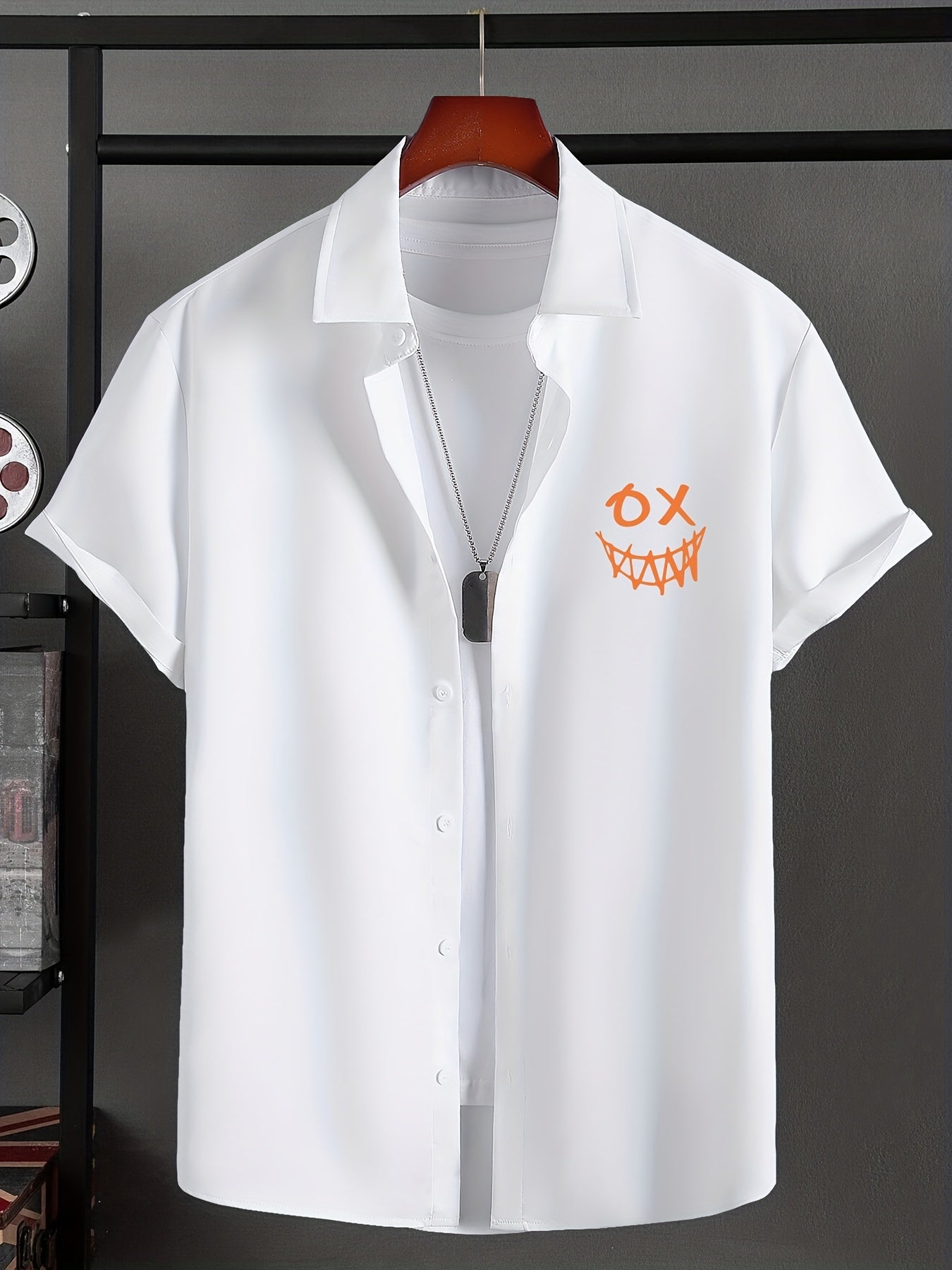 Men's Solid Smile Face Button Down Shirt