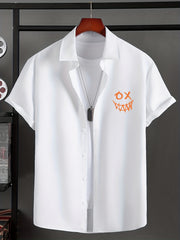 Men's Solid Smile Face Button Down Shirt