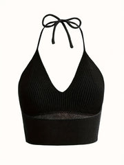 Y2K Mushroom Print Halter Top Sexy V Neck Summer Sleeveless Top