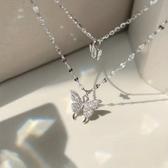 Double Layer Butterfly Pendant Necklace Girls Accessories