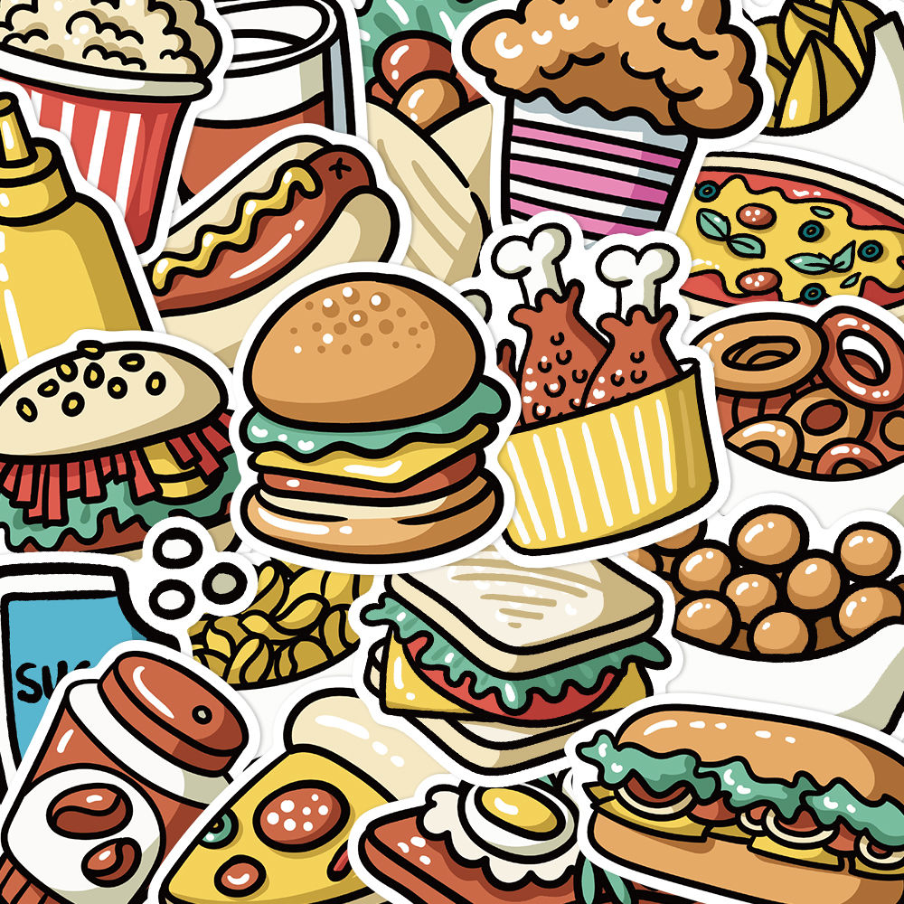 44 Cartoon Food Waterproof DIY Stickers for Water Bottle Laptop Car