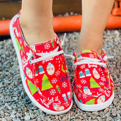 Women's Christmas Tree Snowman Santa Claus Flat Shoes Anti Slip Skateboard Shoes