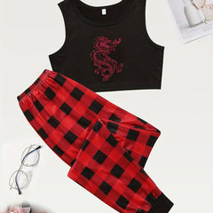 Dragon Print Pajama Set Women's Sleepwear & Loungewear