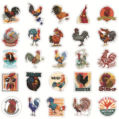 50pcs Cartoon Rooster PVC Stickers - Non-repeating Designs