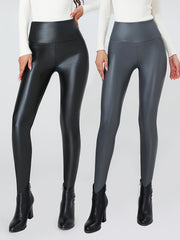 2pcs High Waist Faux Leather Sports Leggings Yoga Tight Pants Women's Activewear