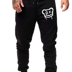 Men's Bear Print Drawstring Sweatpants Active Jogger Pants