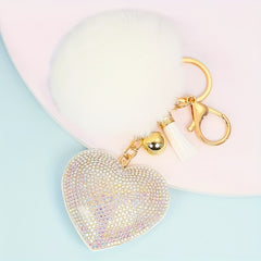 Velvet Keychain with Diamond and Wool Ball for Women's Bag