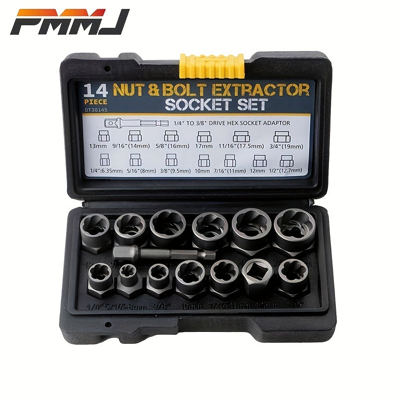 14-Piece Impact Bolt & Nut Remover Set - Cr-Mo Bolt Extractor Tool Set