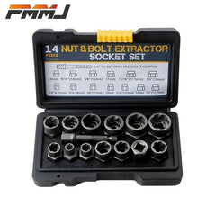 14-Piece Impact Bolt & Nut Remover Set - Cr-Mo Bolt Extractor Tool Set