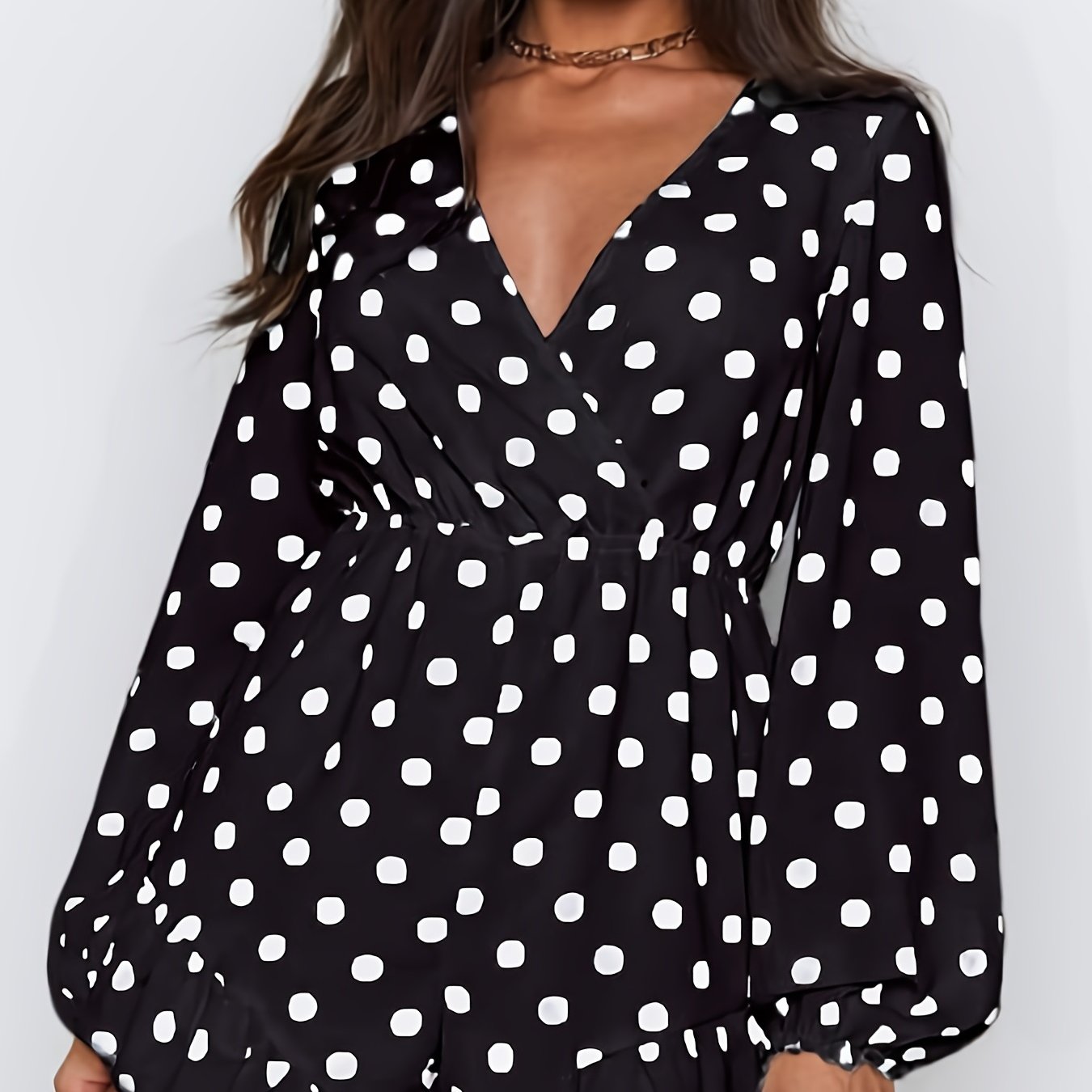 Polka Dot Surplice Neckline Jumpsuit Ruffle Trim Romper