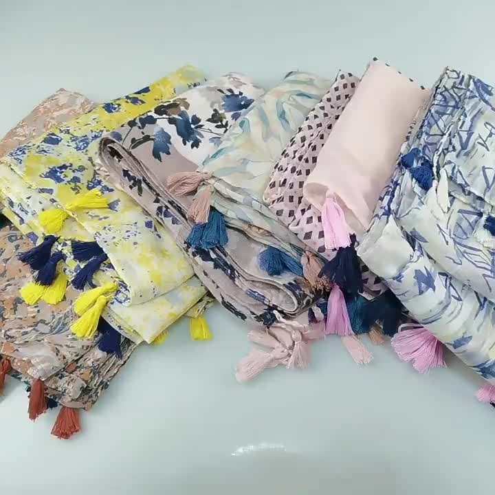 Boho Print Voile Scarf Tassel Shawl Head Wrap Sunscreen Beach Towel