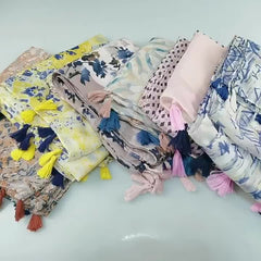 Boho Print Voile Scarf Tassel Shawl Head Wrap Sunscreen Beach Towel