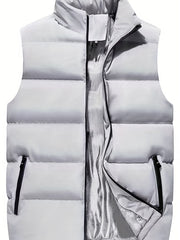 Unisex Winter Vest Men's Zipper Pockets Stand Collar Zip Up Vest