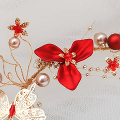 Chinese Style Red Flower Bridal Hair Accessories Set