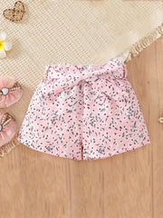 Toddler Girls Flowers Graphic Belted Shorts Kids Summer Clothes