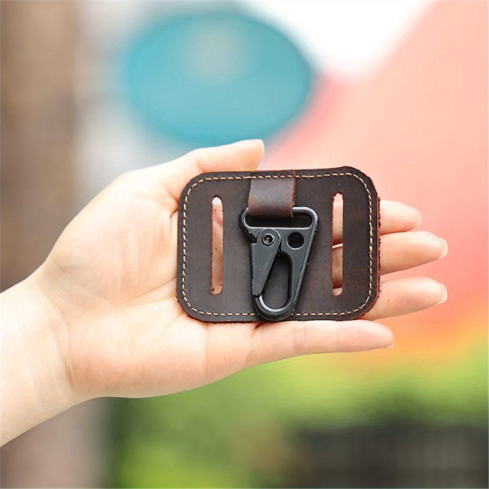 Thick Leather Belt Keychain with Eagle Mouth Hook for Men