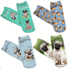4 Pairs 3D Dog Pattern Comfy Low Cut Socks Women's Stockings