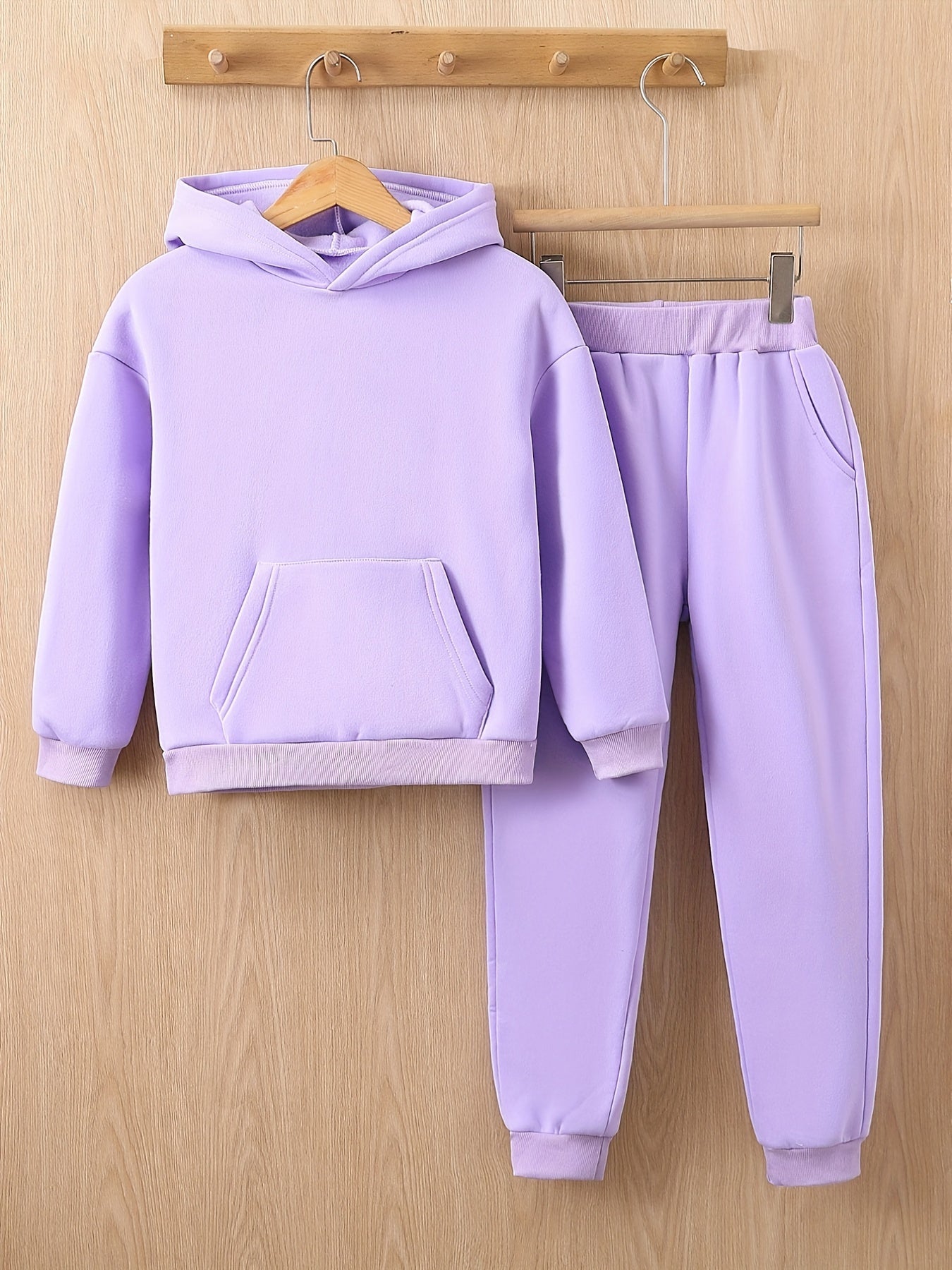 2Pcs Girls Fleece Sports Hoodie And Pant Suit Set