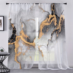 2pcs Marble Print Rod Pocket Curtains for Home Decor and Privacy