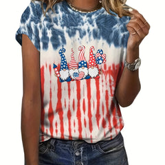 Star & Stripe Pattern Ombre Crew Neck T-Shirt Summer Tee Women's Clothing