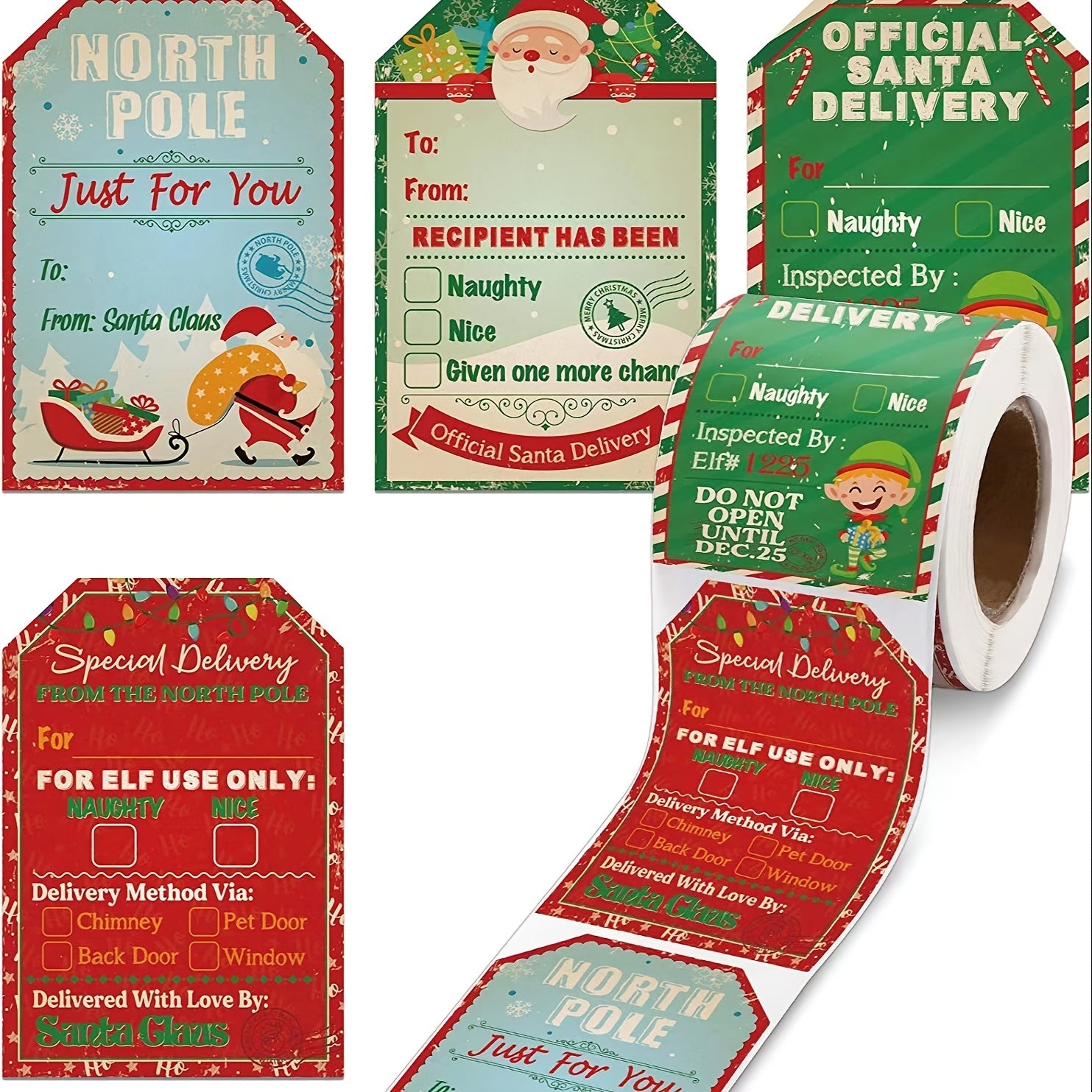Christmas Holiday Stickers Roll Vintage Label Gift Wrapping 200 Stickers