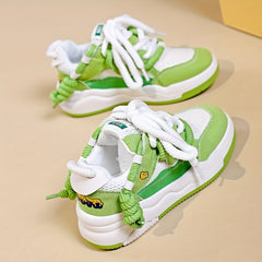 Women's Chunky Sneakers Lace Up Flat Heighten Skate Shoes