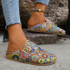 Women's Ethnic Canvas Skate Shoes Closed Toe Slip On Slide Shoes
