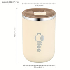 500ml Insulated Stainless Steel Coffee Mug with Straw and Lid