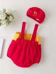 Baby's Summer Cartoon Letter Graphic Suspenders & Hat Set